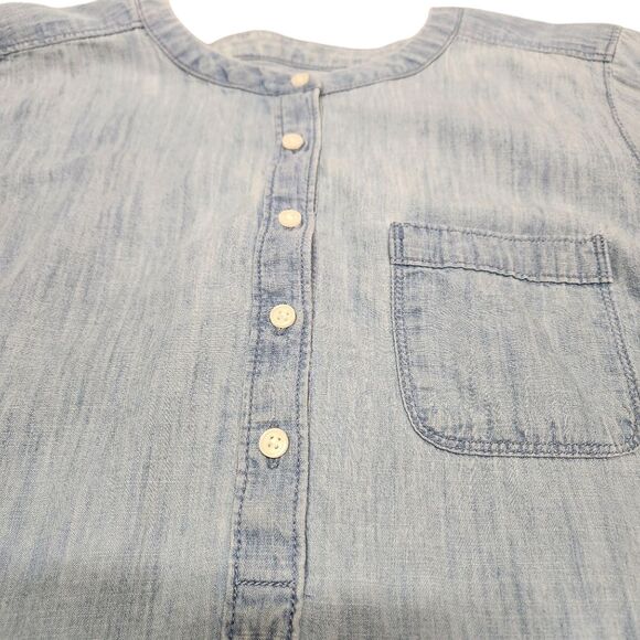 LOFT Denim Shirt Burnout Cotton Grunge Long Sleeve Western Preppy Blue‎ Boho S - Picture 5 of 11